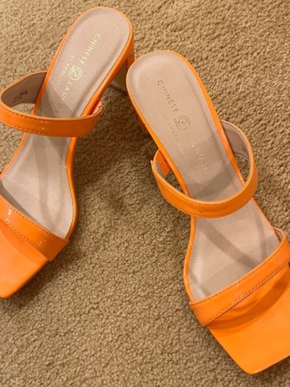 Chinese Laundry Orange Double-Strap Square-Toe Mules